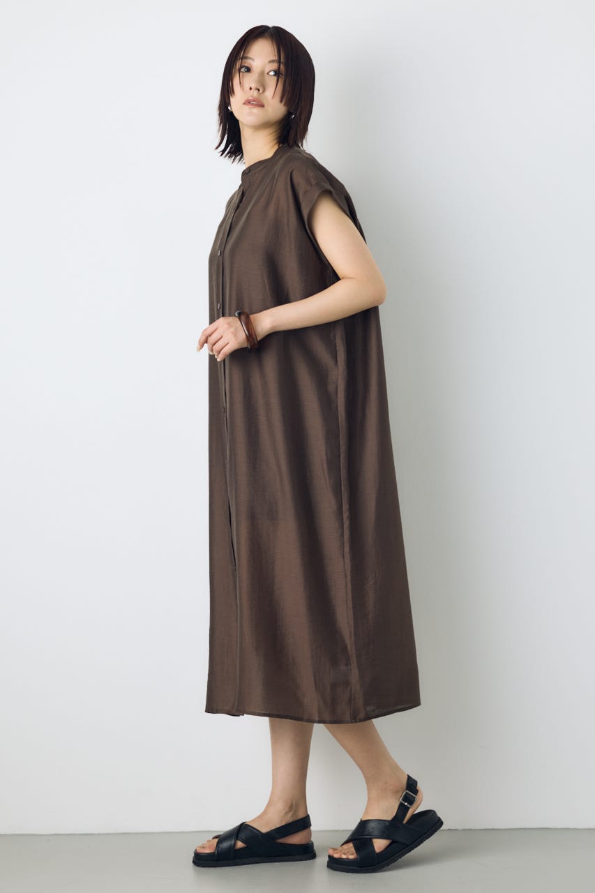フレンチスリーブロングシャツワンピース BRN M