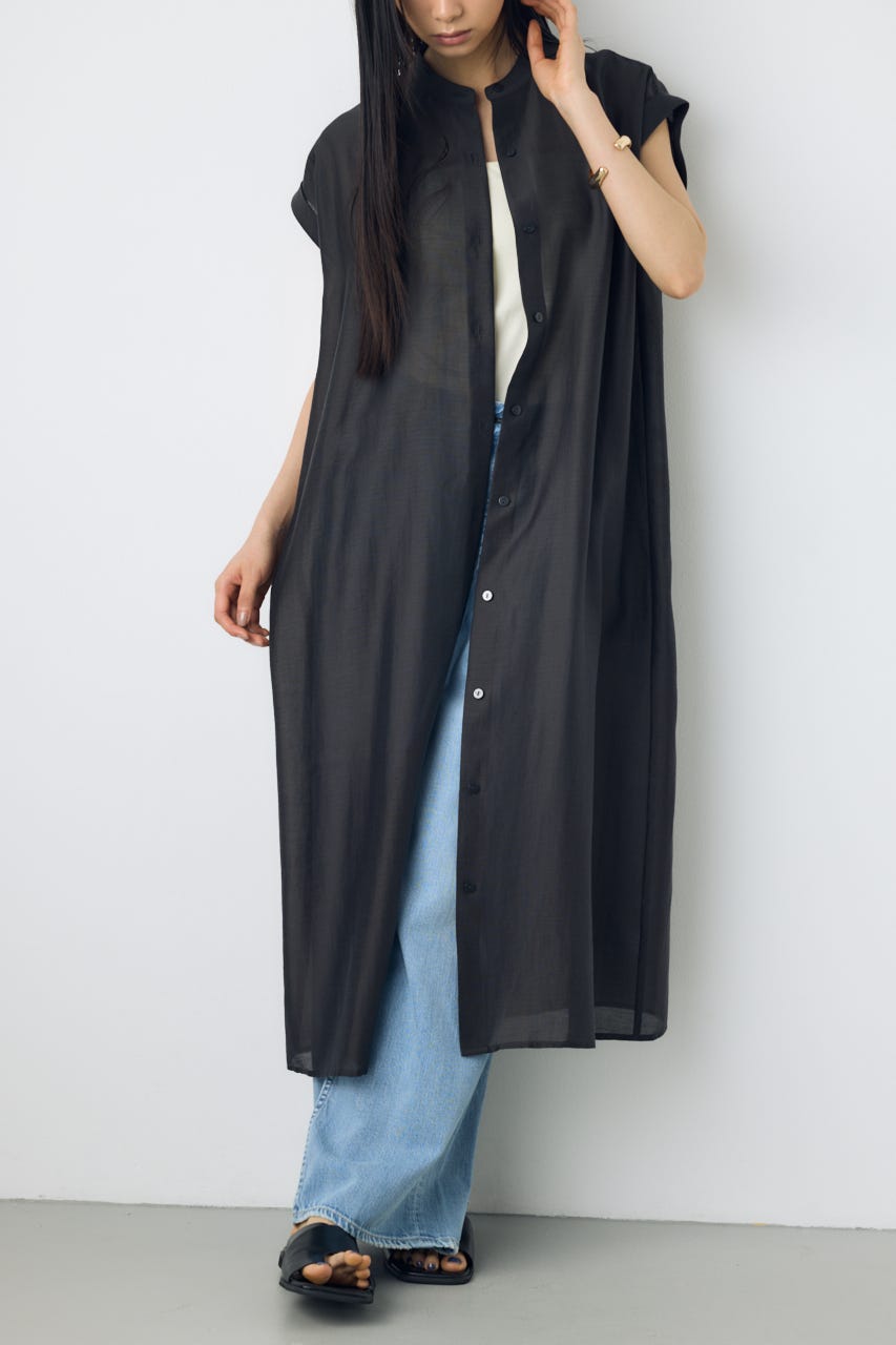 フレンチスリーブロングシャツワンピース L/BLK M