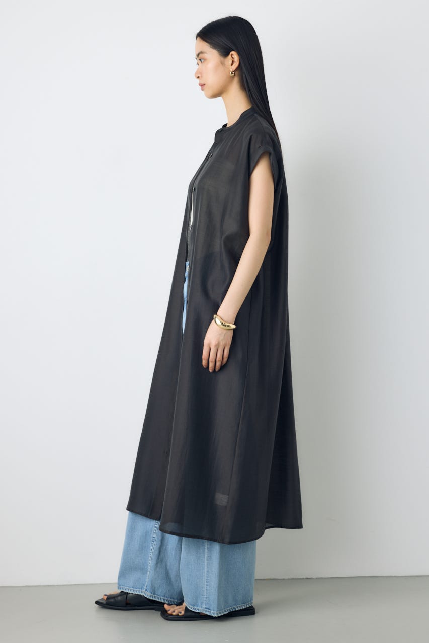フレンチスリーブロングシャツワンピース L/BLK M