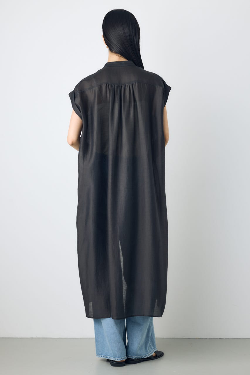 フレンチスリーブロングシャツワンピース L/BLK M