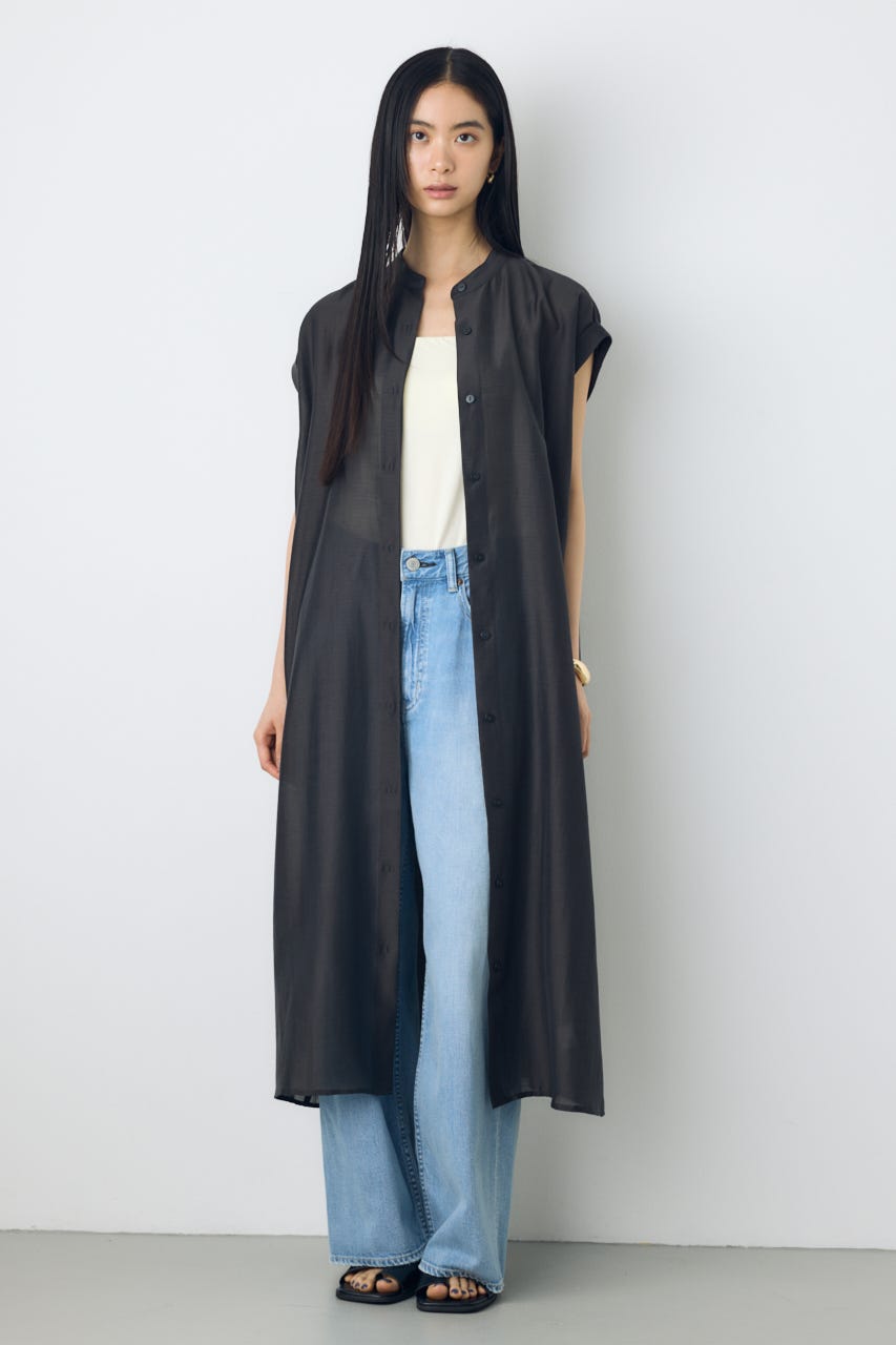 フレンチスリーブロングシャツワンピース L/BLK M