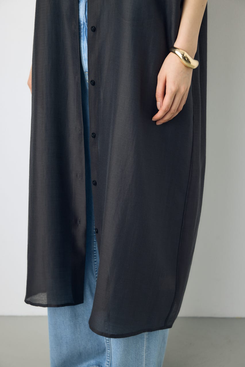 フレンチスリーブロングシャツワンピース L/BLK M