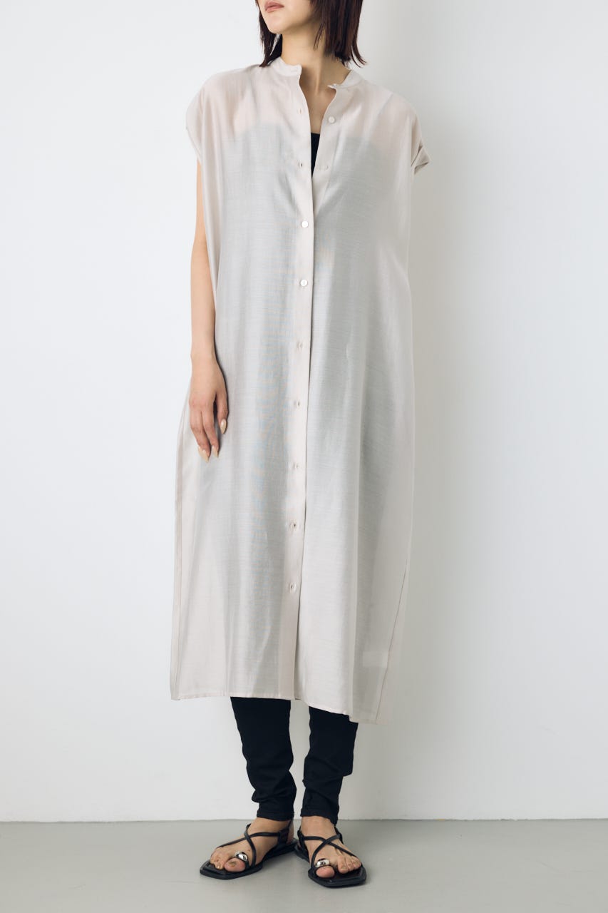 フレンチスリーブロングシャツワンピース L/GRY M