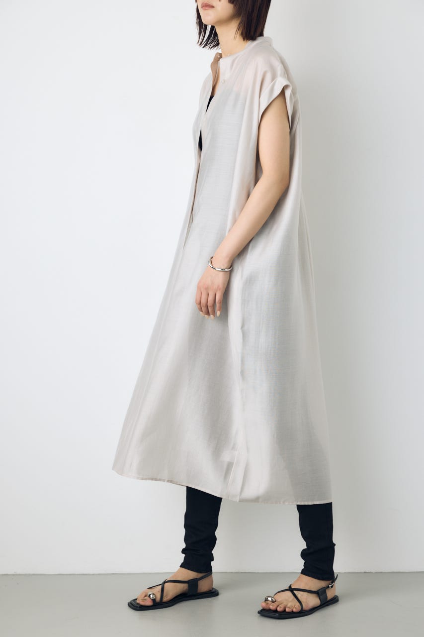 フレンチスリーブロングシャツワンピース L/GRY M