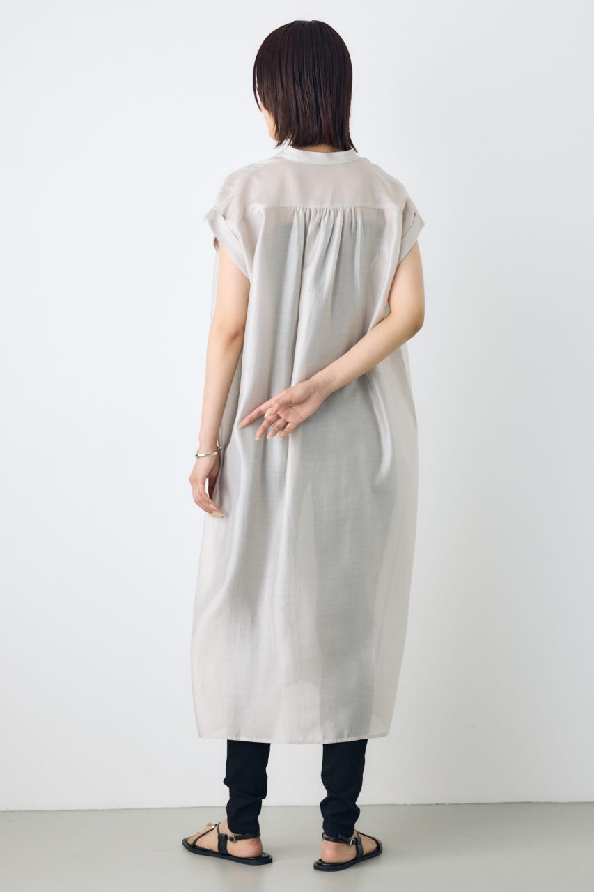フレンチスリーブロングシャツワンピース L/GRY M