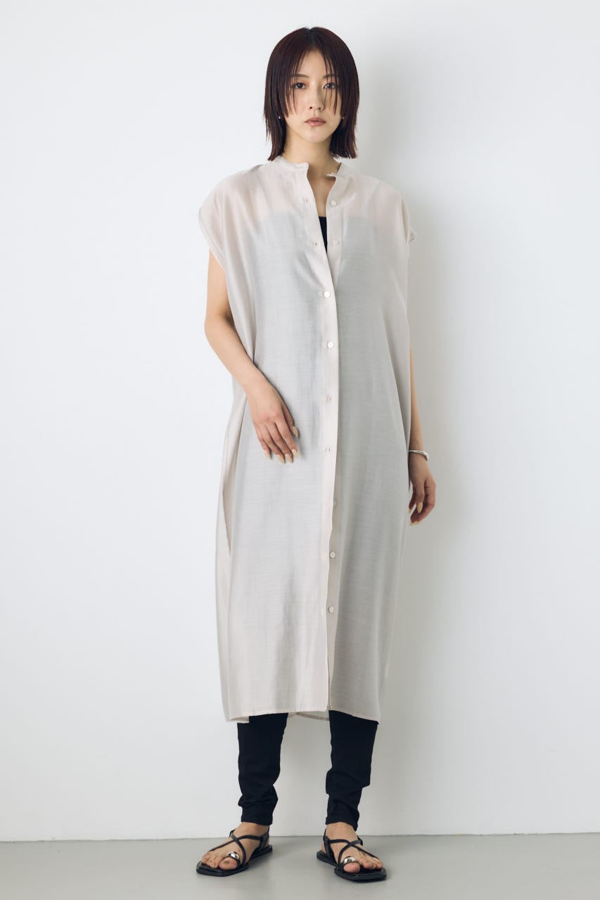 フレンチスリーブロングシャツワンピース L/GRY M