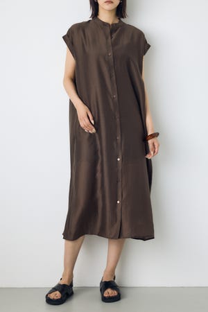 フレンチスリーブロングシャツワンピース