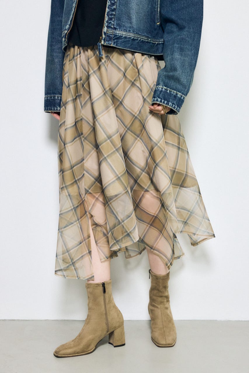 シアーチェックハンカチーフヘムスカート 柄BEG FREE