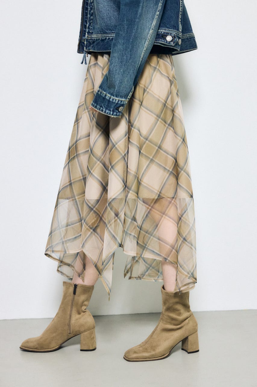 シアーチェックハンカチーフヘムスカート 柄BEG FREE