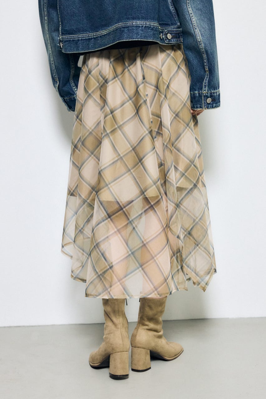 シアーチェックハンカチーフヘムスカート 柄BEG FREE