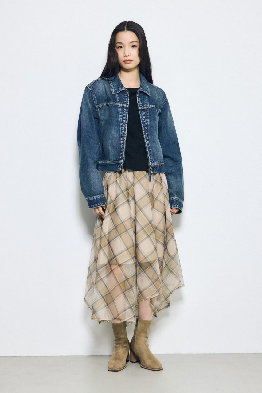 シアーチェックハンカチーフヘムスカート 柄BEG FREE