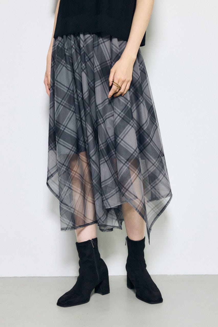 シアーチェックハンカチーフヘムスカート 柄BLK FREE