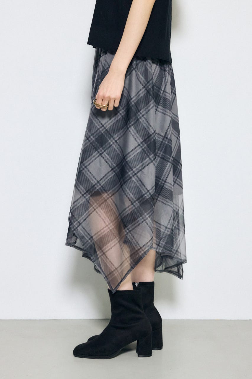 シアーチェックハンカチーフヘムスカート 柄BLK FREE
