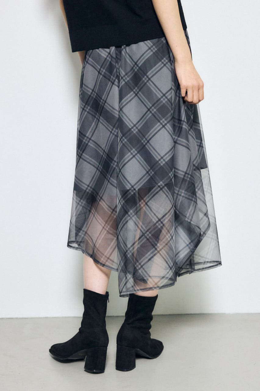 シアーチェックハンカチーフヘムスカート 柄BLK FREE