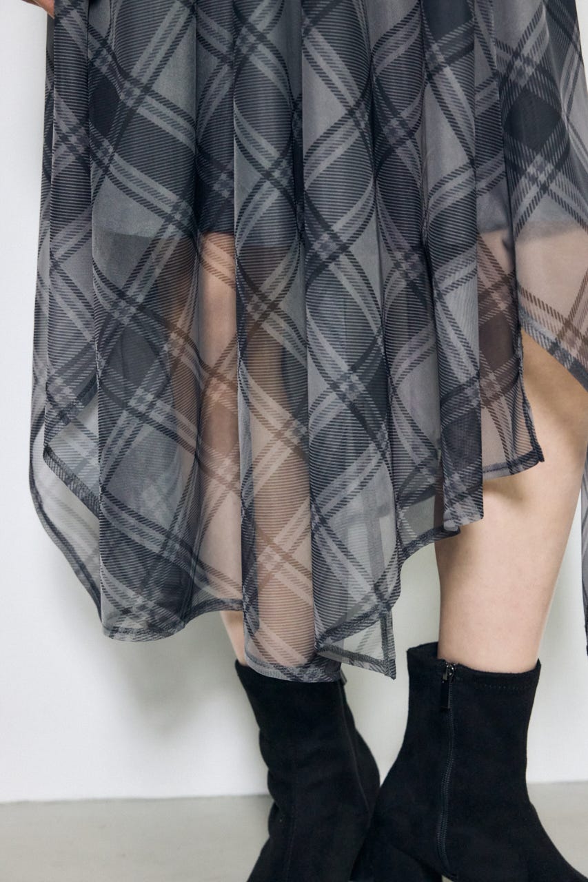 シアーチェックハンカチーフヘムスカート 柄BLK FREE