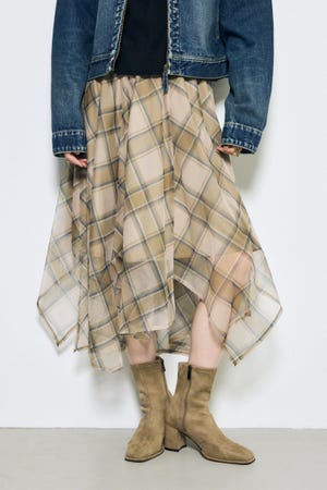 シアーチェックハンカチーフヘムスカート