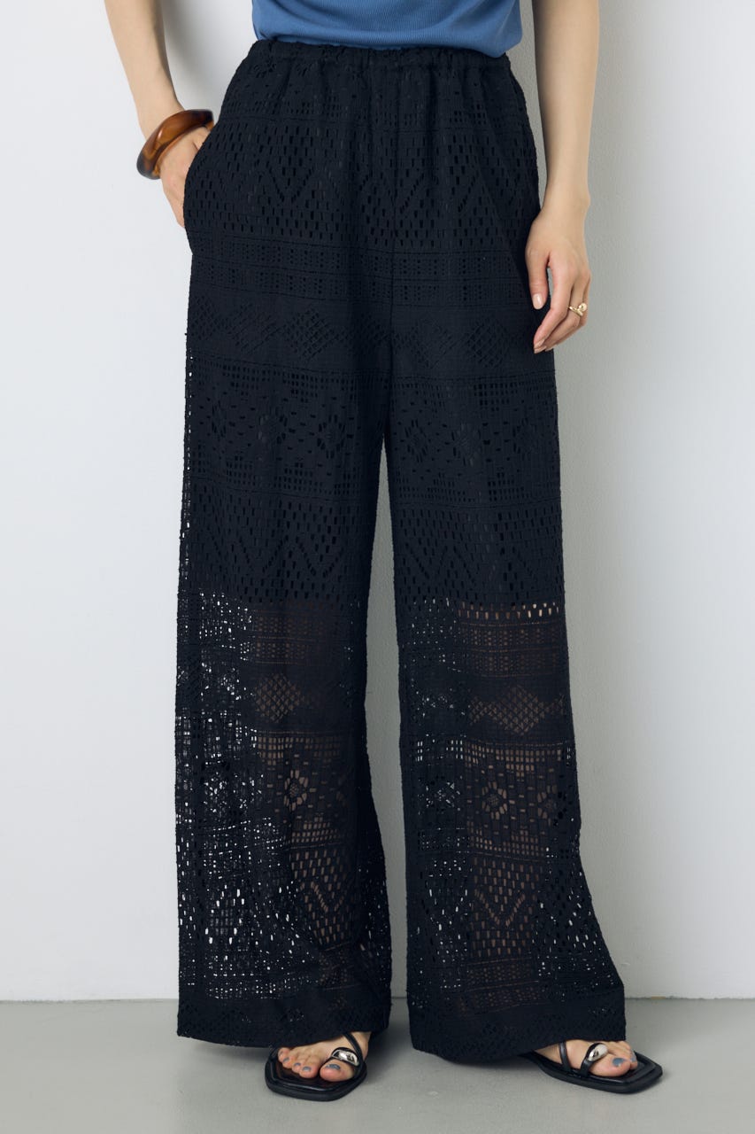 レースワイドパンツ BLK S