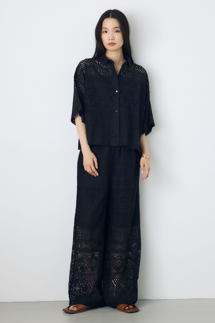 レースワイドパンツ BLK S