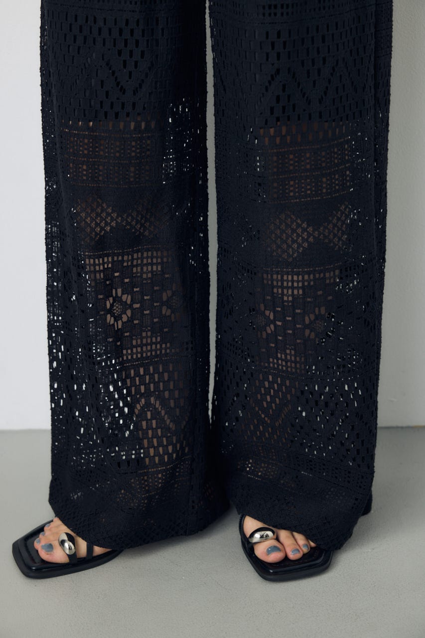 レースワイドパンツ BLK S