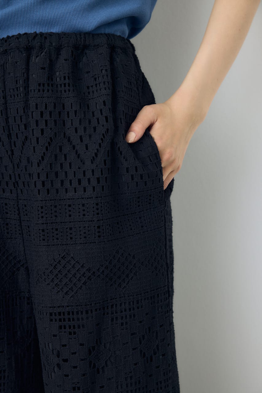 レースワイドパンツ BLK S