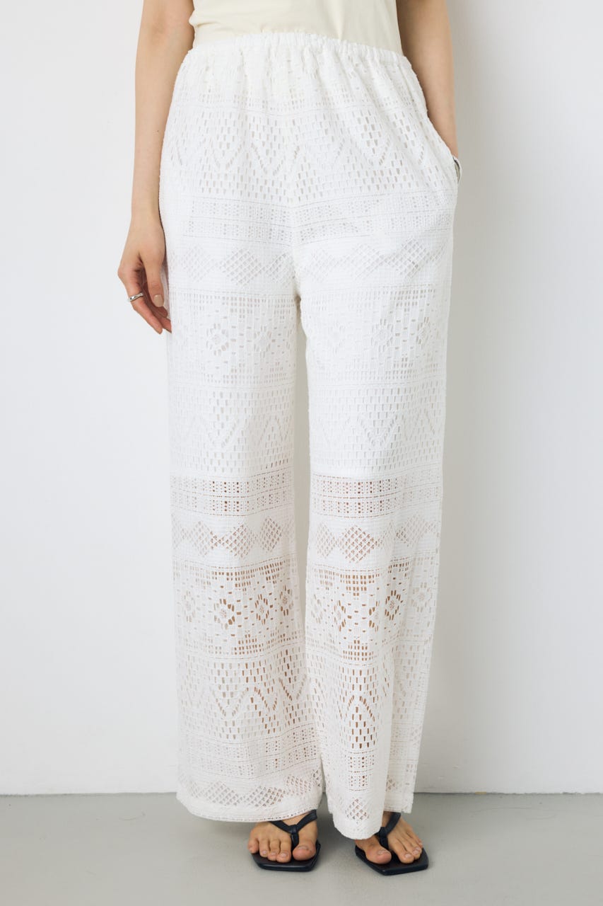 レースワイドパンツ O/WHT S