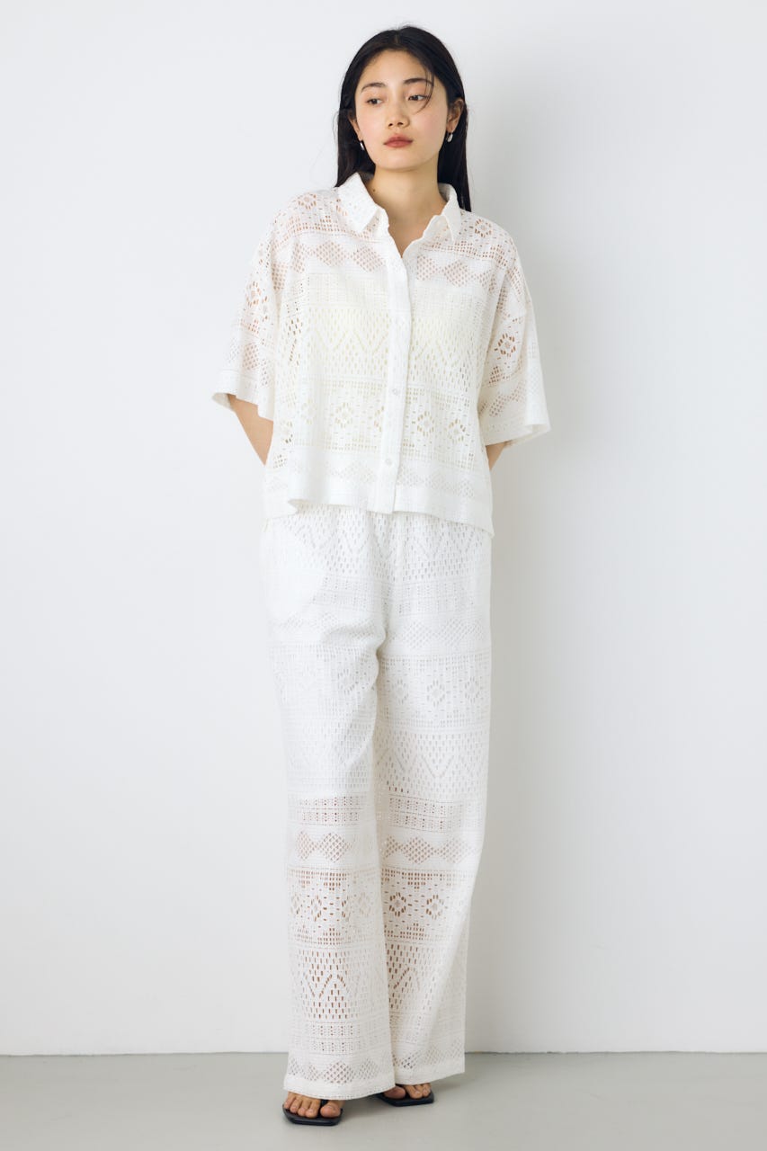 レースワイドパンツ O/WHT S