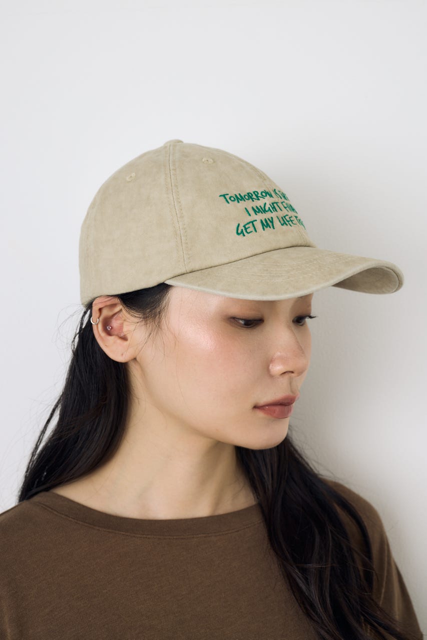 ウォッシュ加工フロントメッセージキャップ BEG FREE
