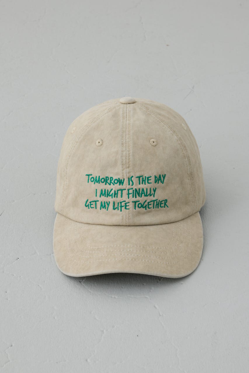 ウォッシュ加工フロントメッセージキャップ BEG FREE