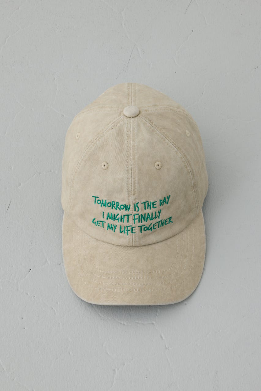 ウォッシュ加工フロントメッセージキャップ BEG FREE