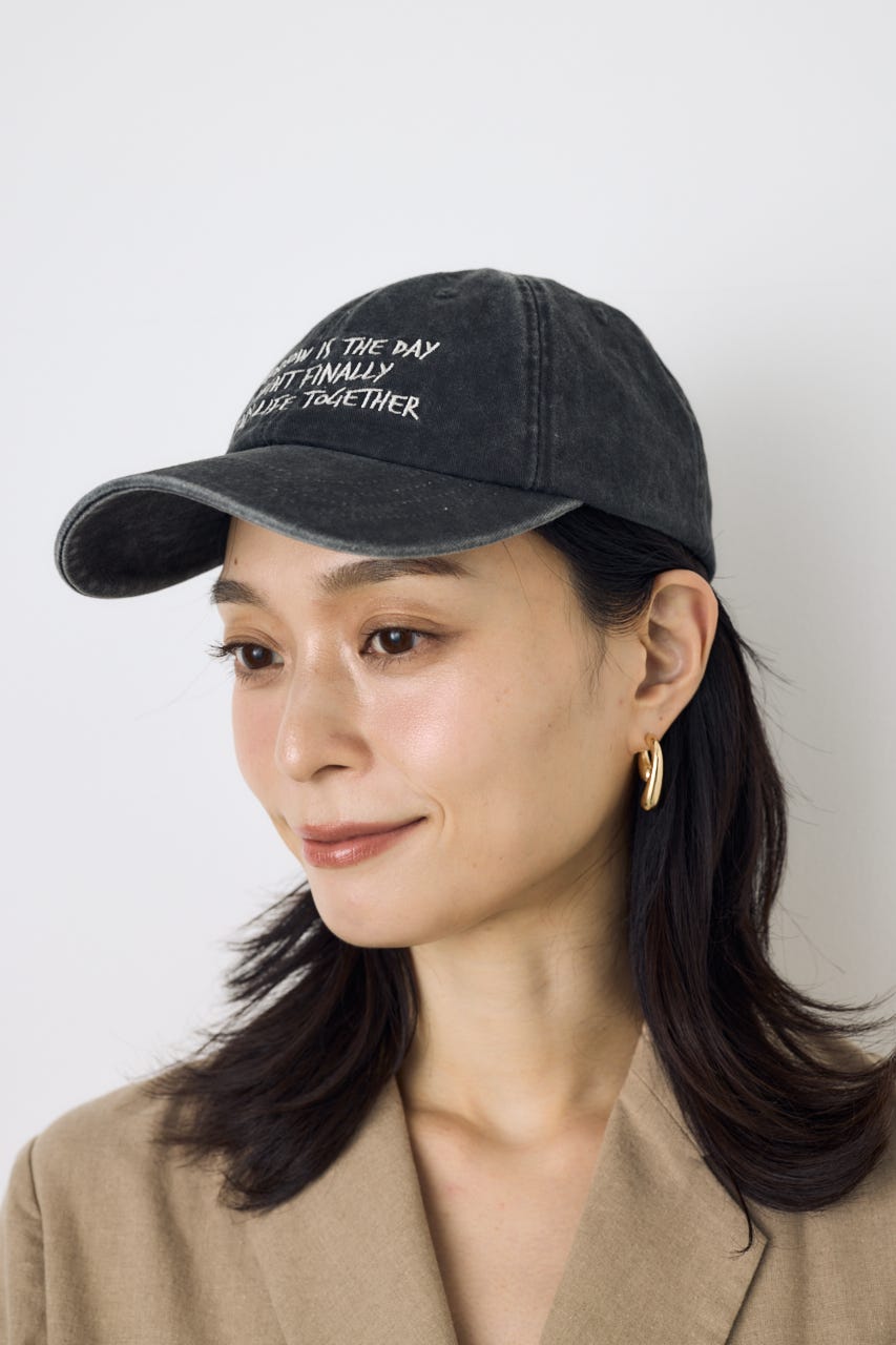 ウォッシュ加工フロントメッセージキャップ BLK FREE