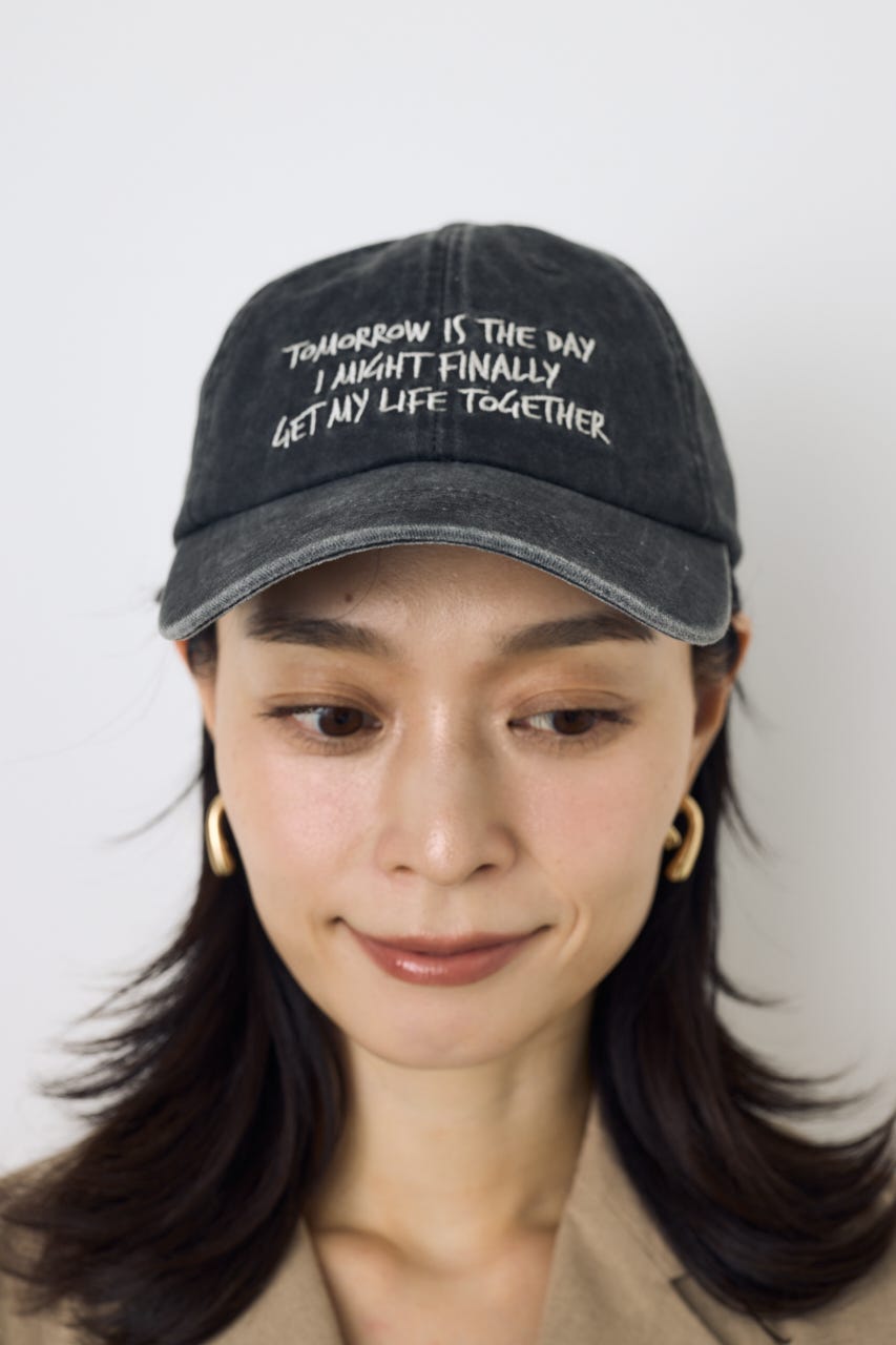 ウォッシュ加工フロントメッセージキャップ BLK FREE