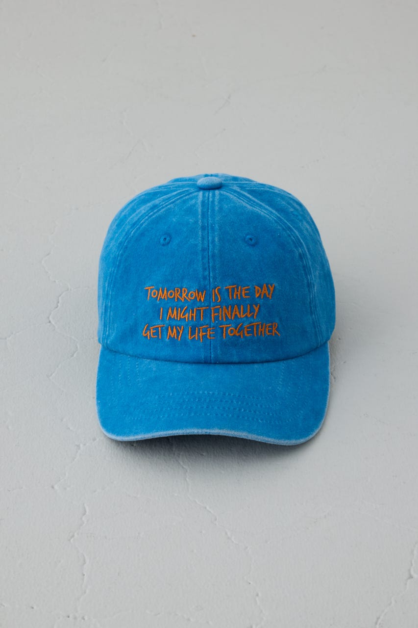 ウォッシュ加工フロントメッセージキャップ BLU FREE