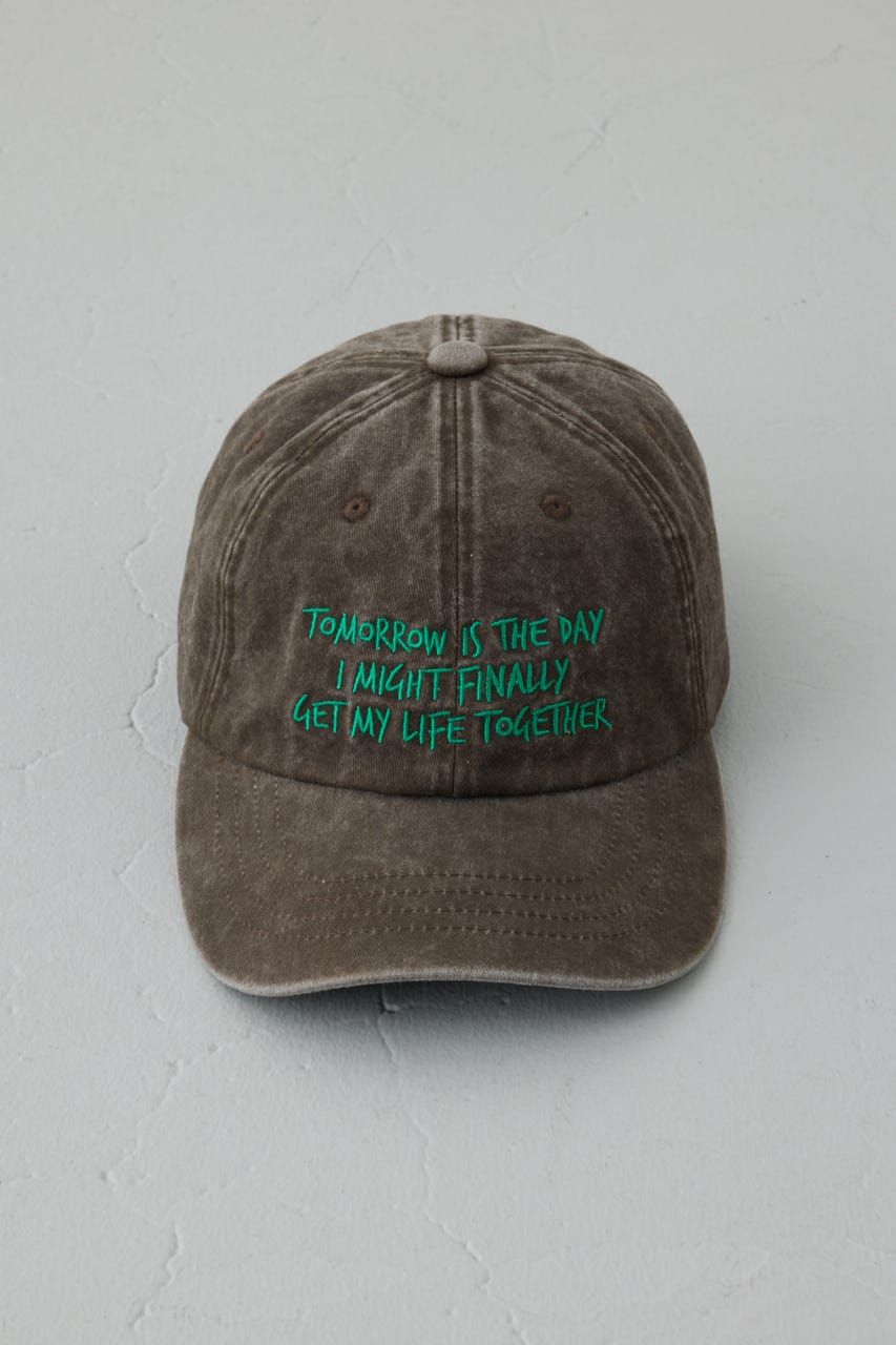 ウォッシュ加工フロントメッセージキャップ BRN FREE