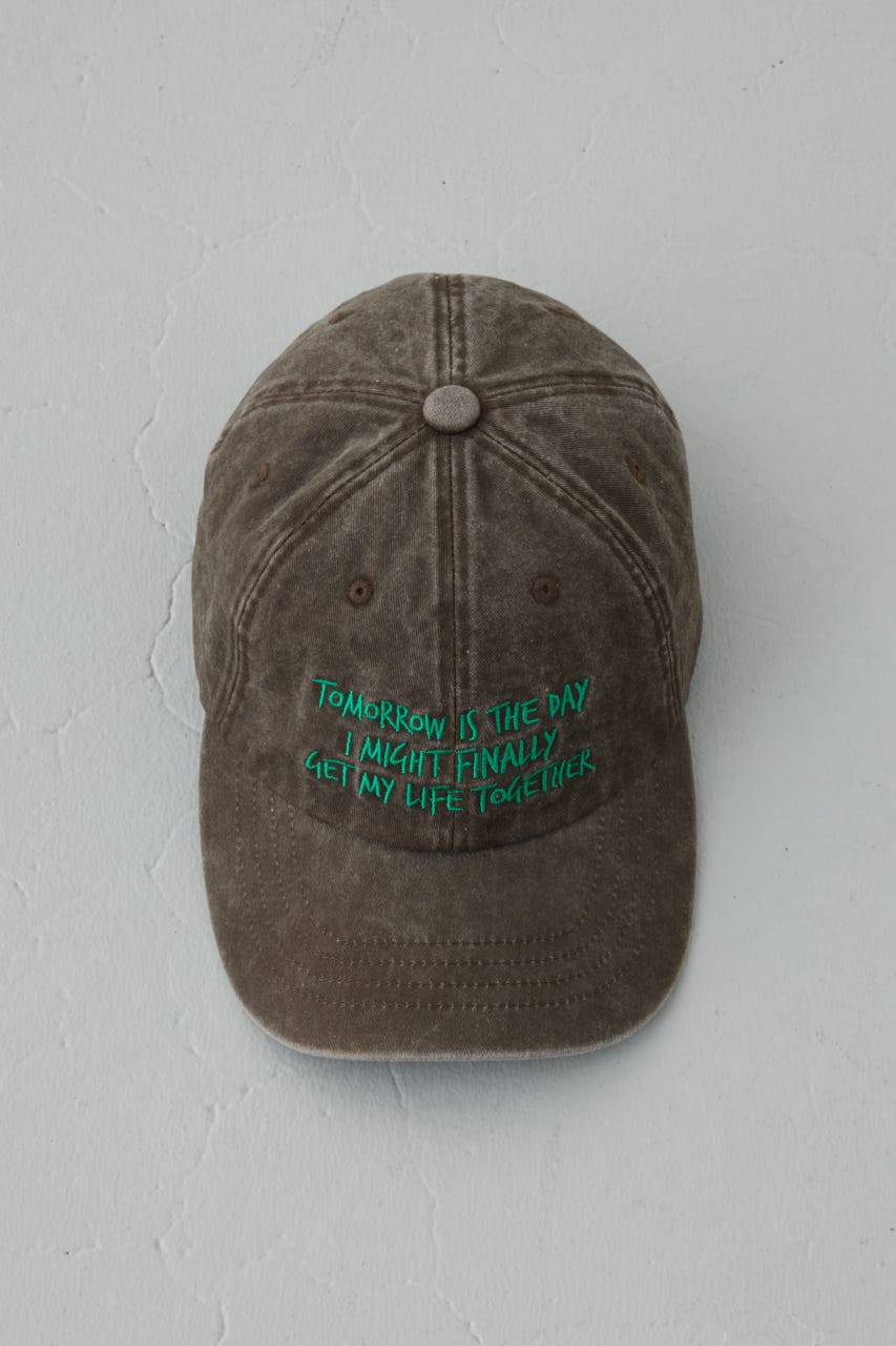 ウォッシュ加工フロントメッセージキャップ BRN FREE