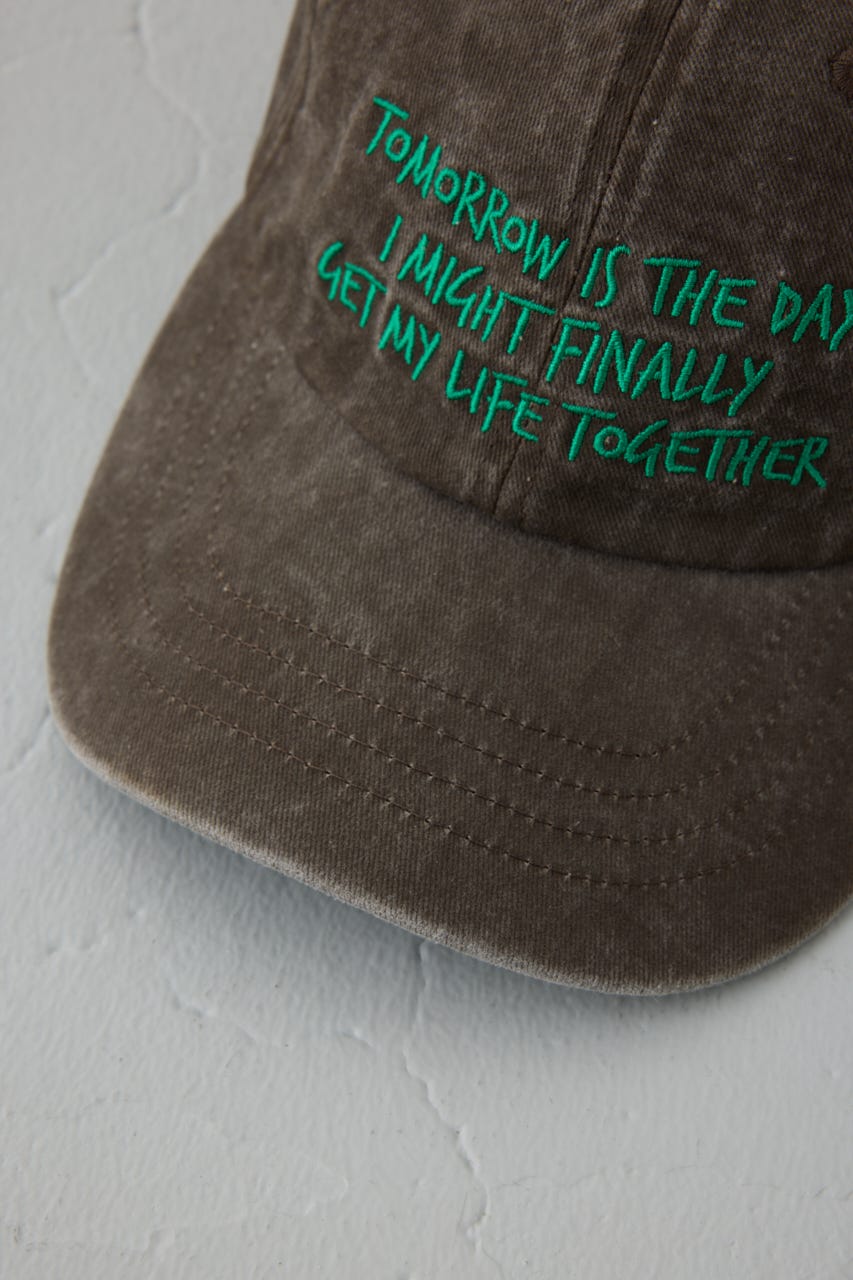 ウォッシュ加工フロントメッセージキャップ BRN FREE