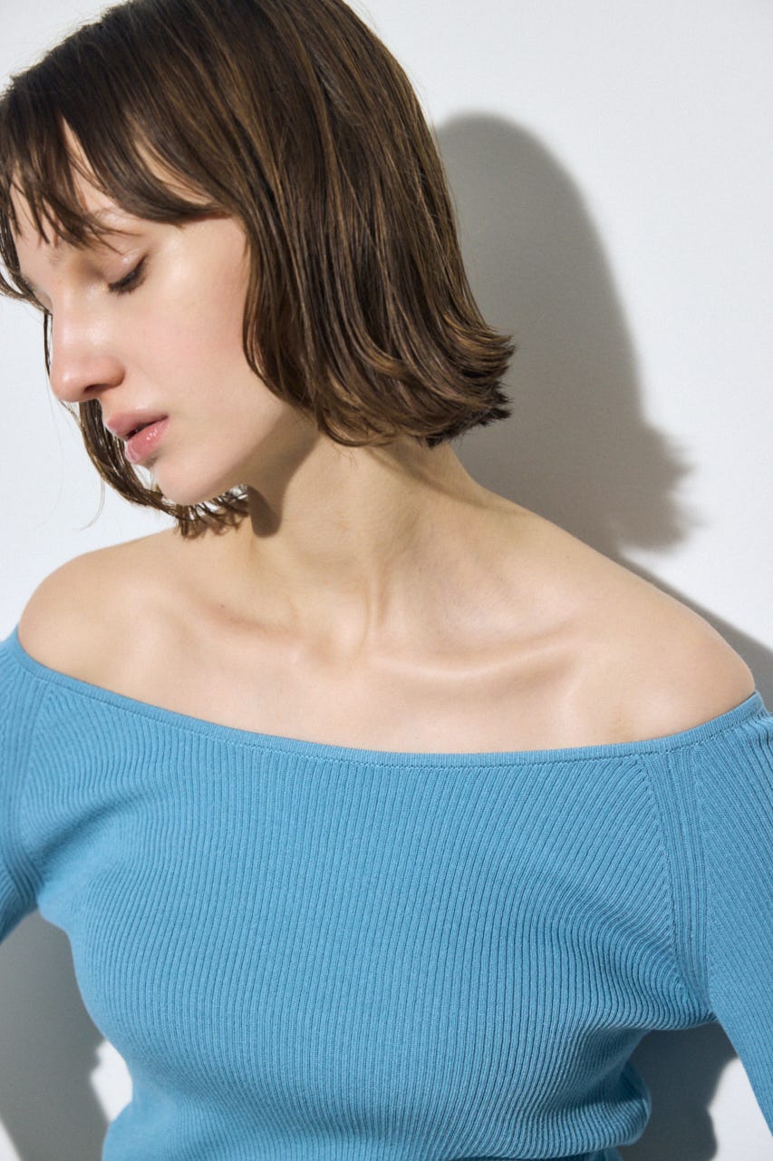 オフショルニットトップス BLU M