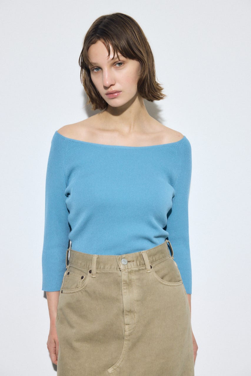 オフショルニットトップス BLU M