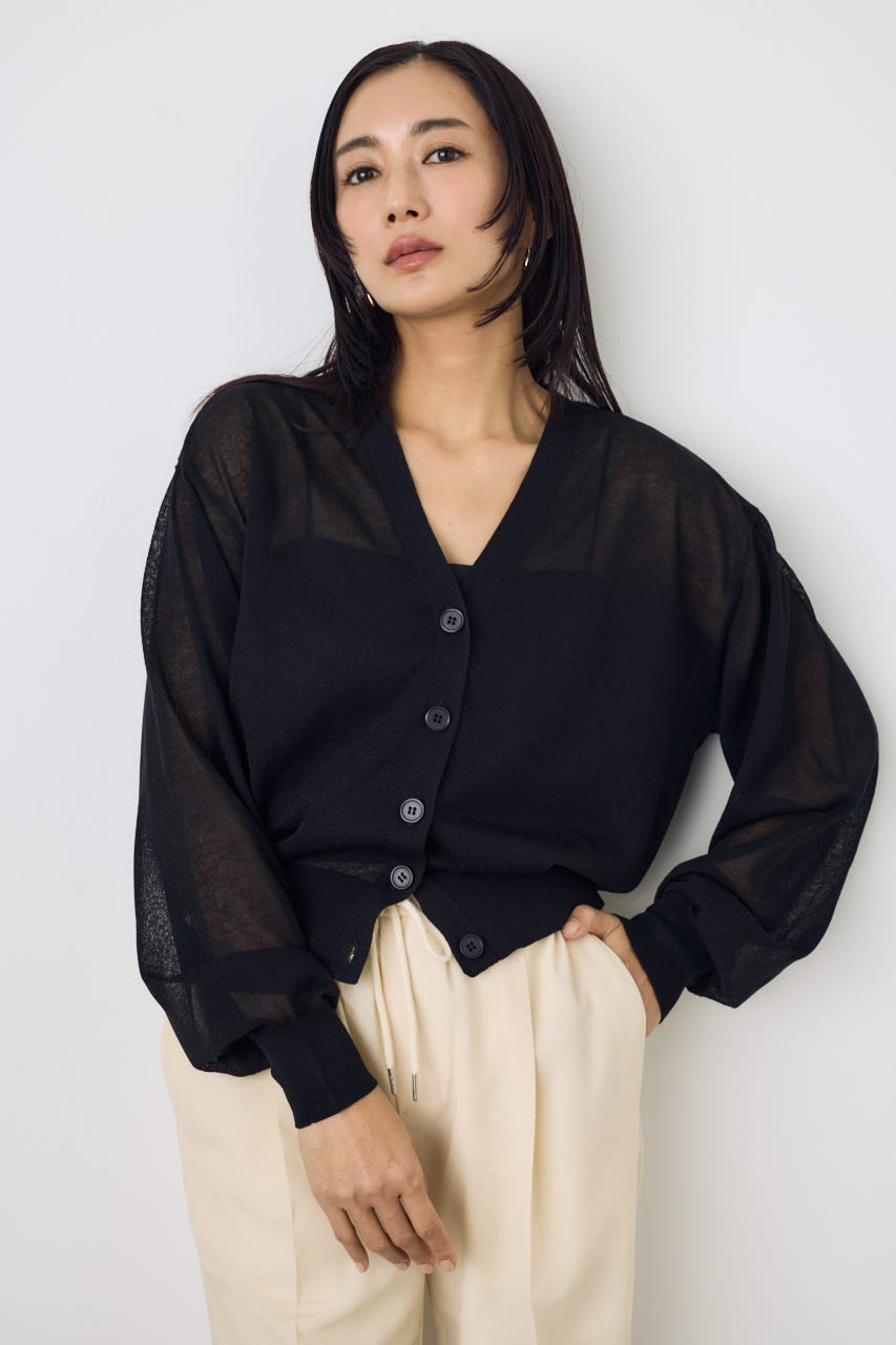 シアーニットカーディガン BLK M