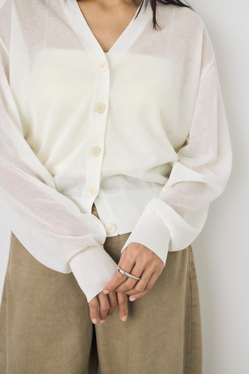 シアーニットカーディガン O/WHT M