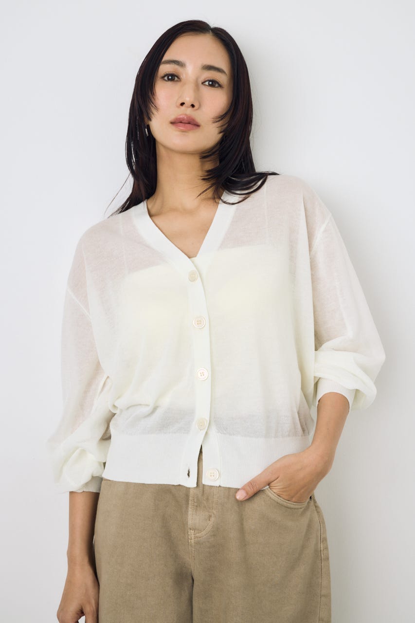シアーニットカーディガン O/WHT M