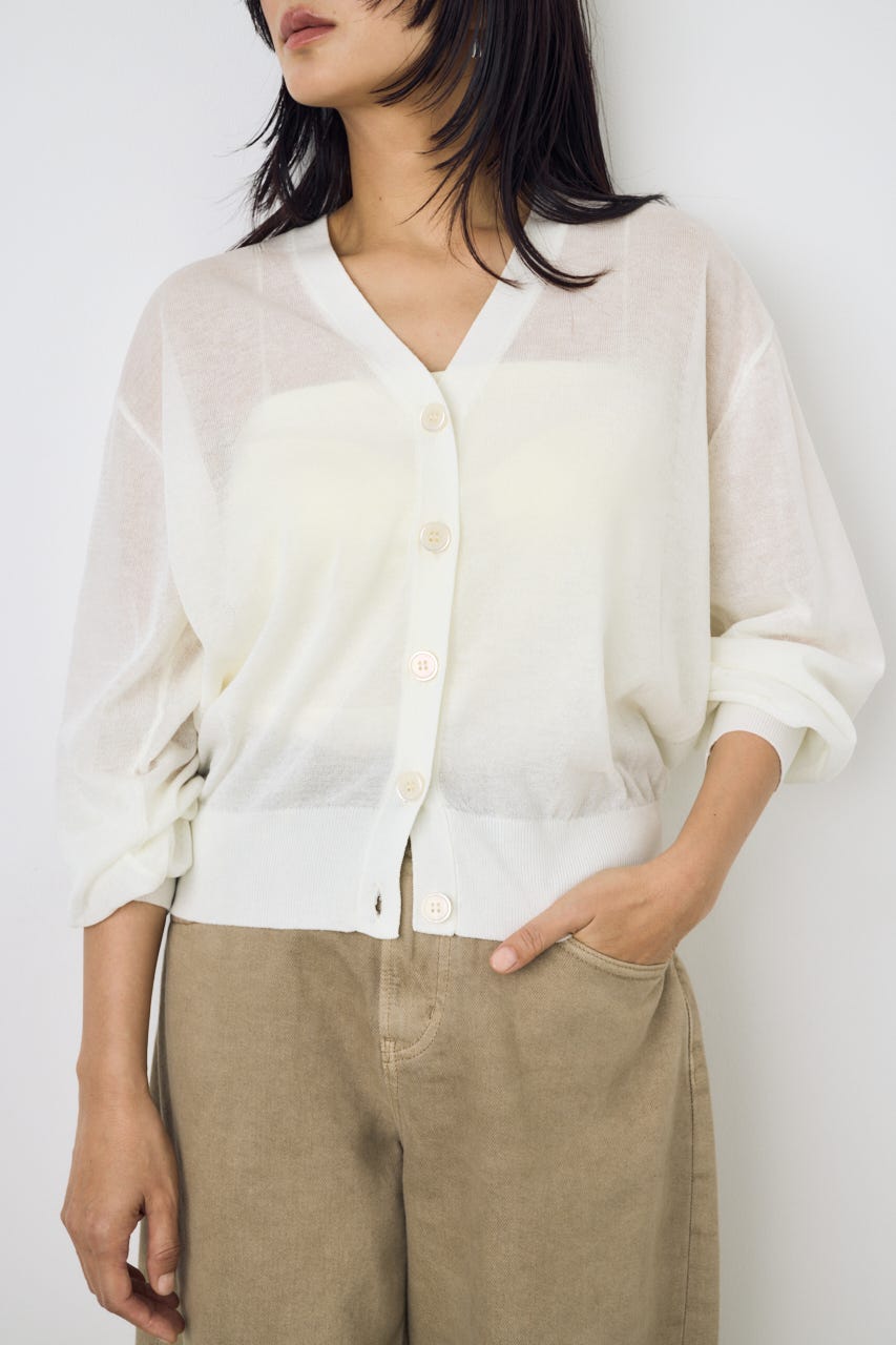 シアーニットカーディガン O/WHT M