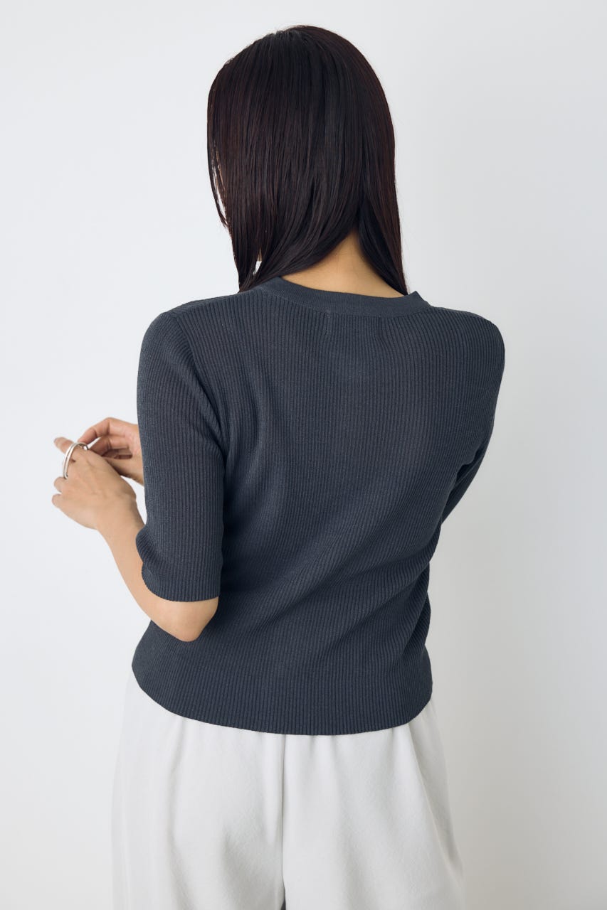 シアーリブ5分袖カーディガン L/BLK S