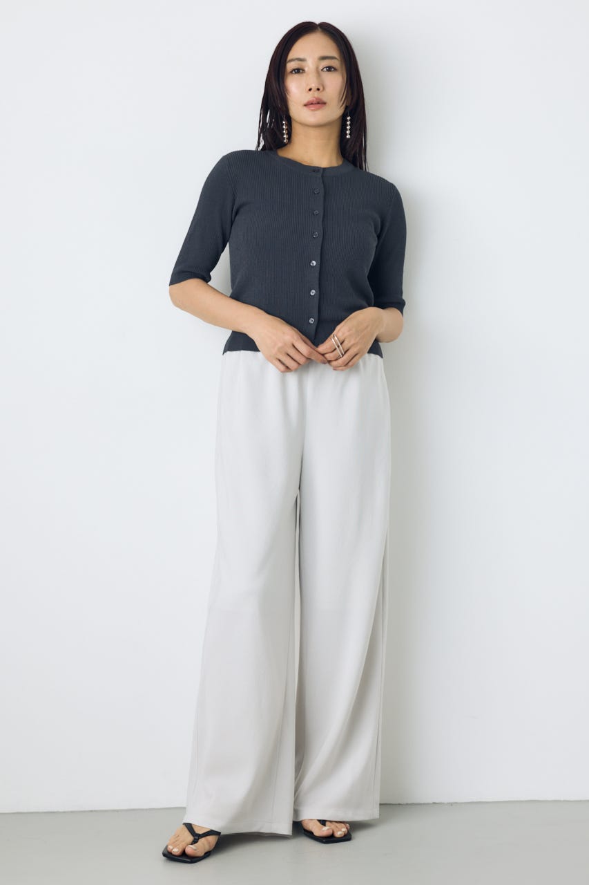 シアーリブ5分袖カーディガン L/BLK S