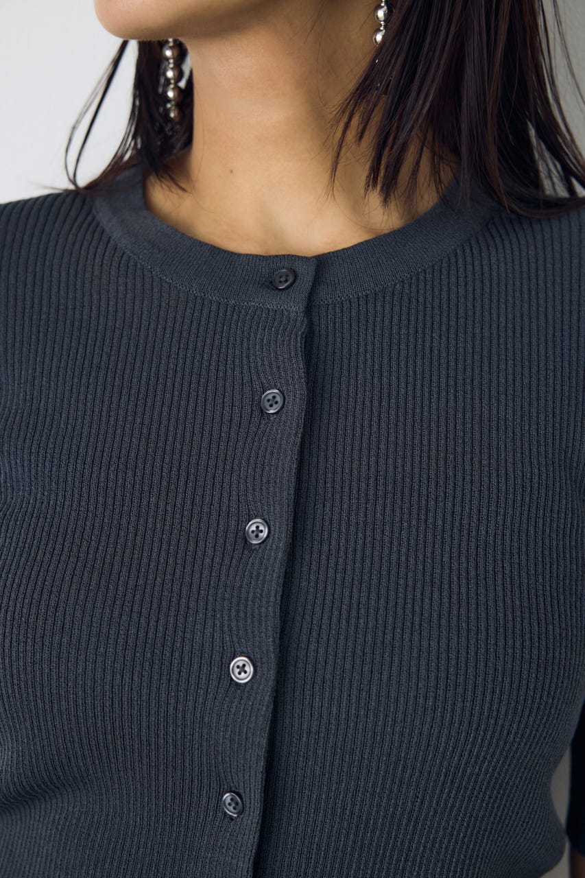 シアーリブ5分袖カーディガン L/BLK S