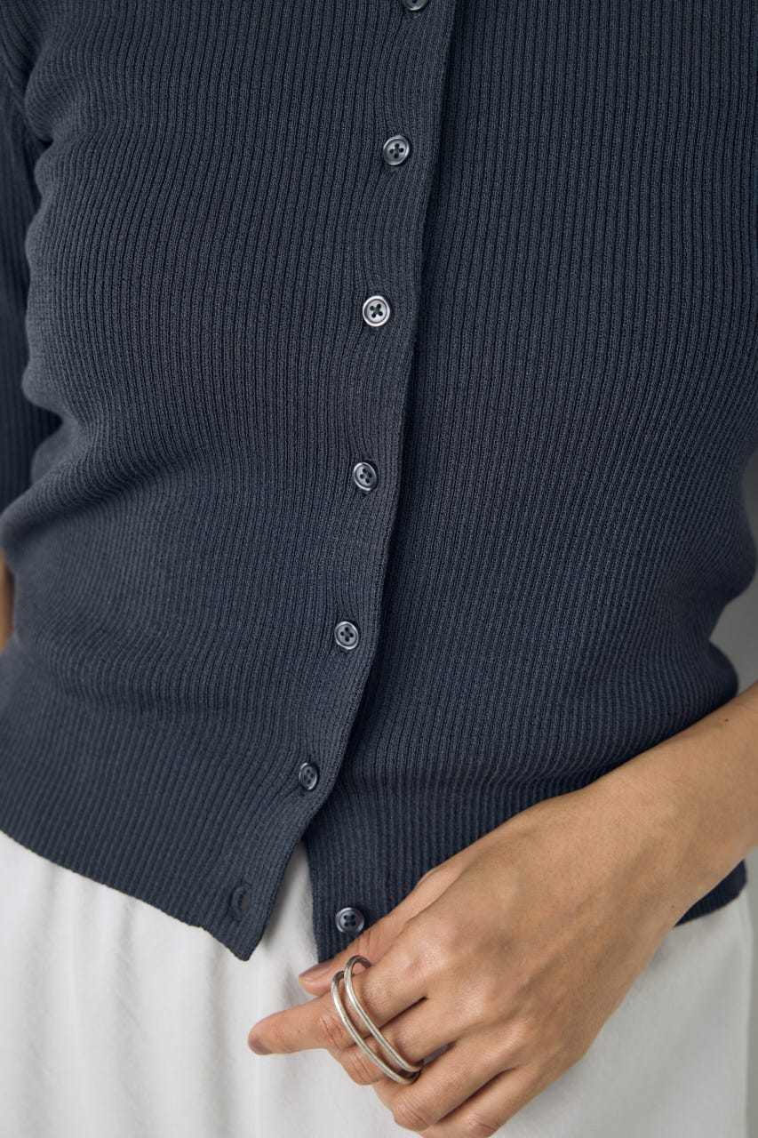 シアーリブ5分袖カーディガン L/BLK S