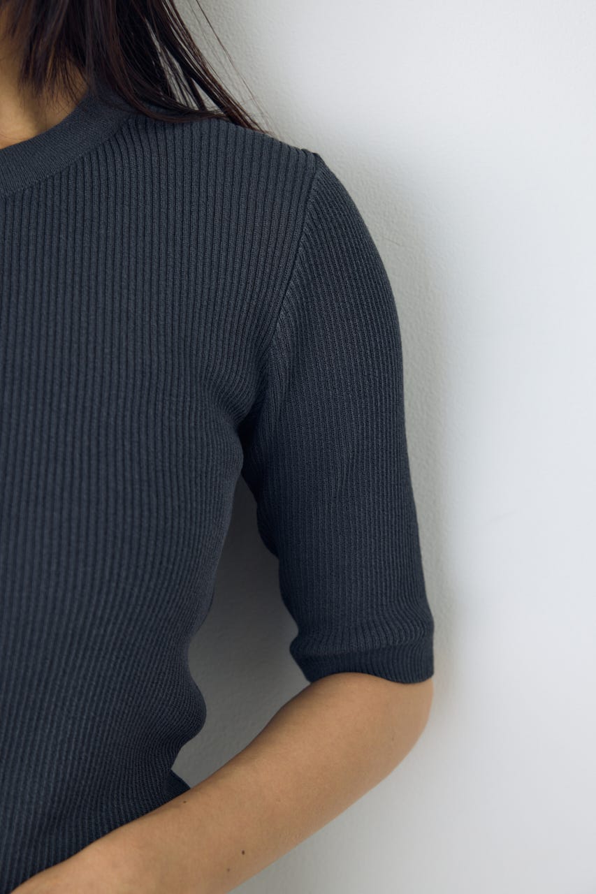 シアーリブ5分袖カーディガン L/BLK S