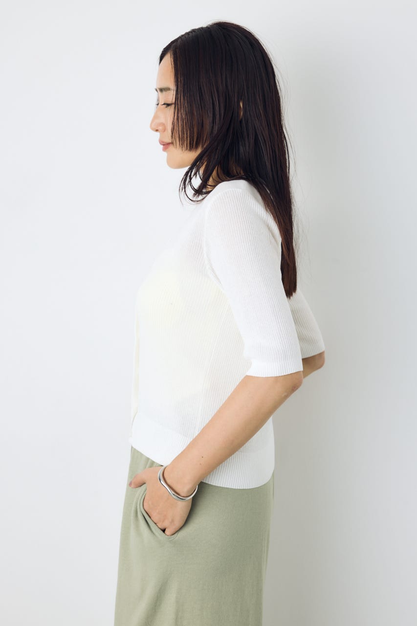 シアーリブ5分袖カーディガン O/WHT M