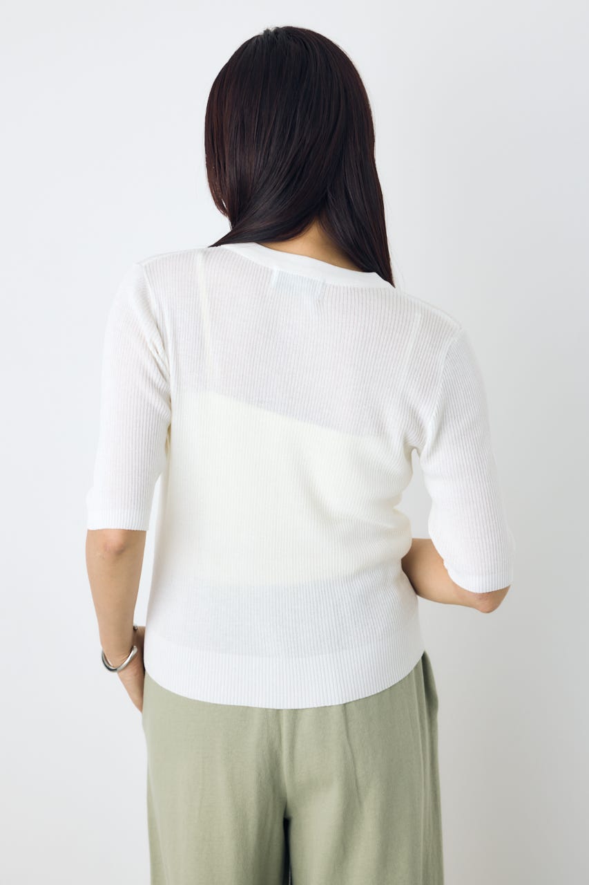 シアーリブ5分袖カーディガン O/WHT M