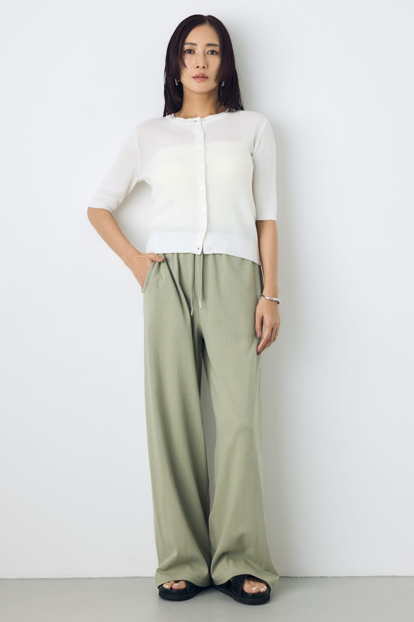 シアーリブ5分袖カーディガン O/WHT M