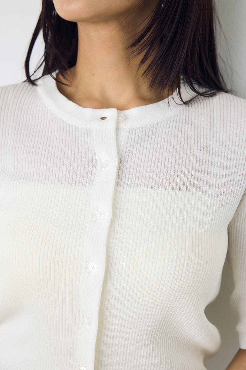シアーリブ5分袖カーディガン O/WHT M